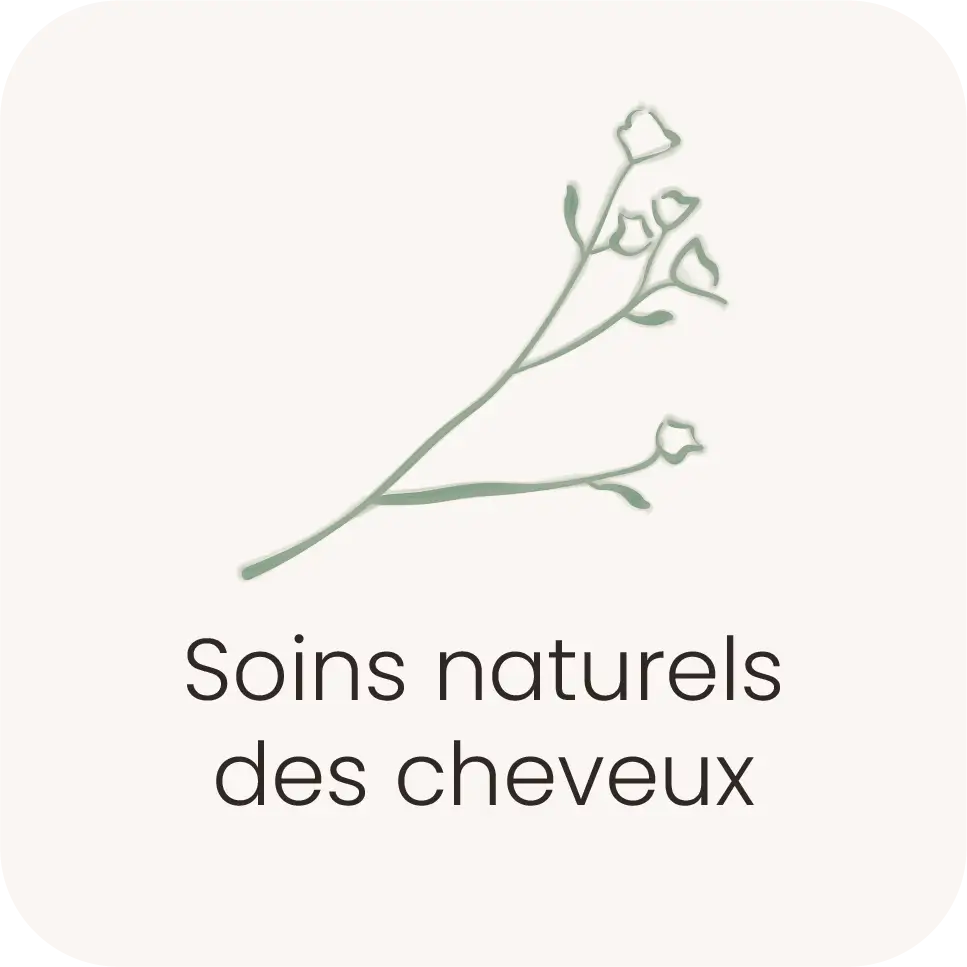 Vignette "soins naturels des cheveux" avec une icône végétale